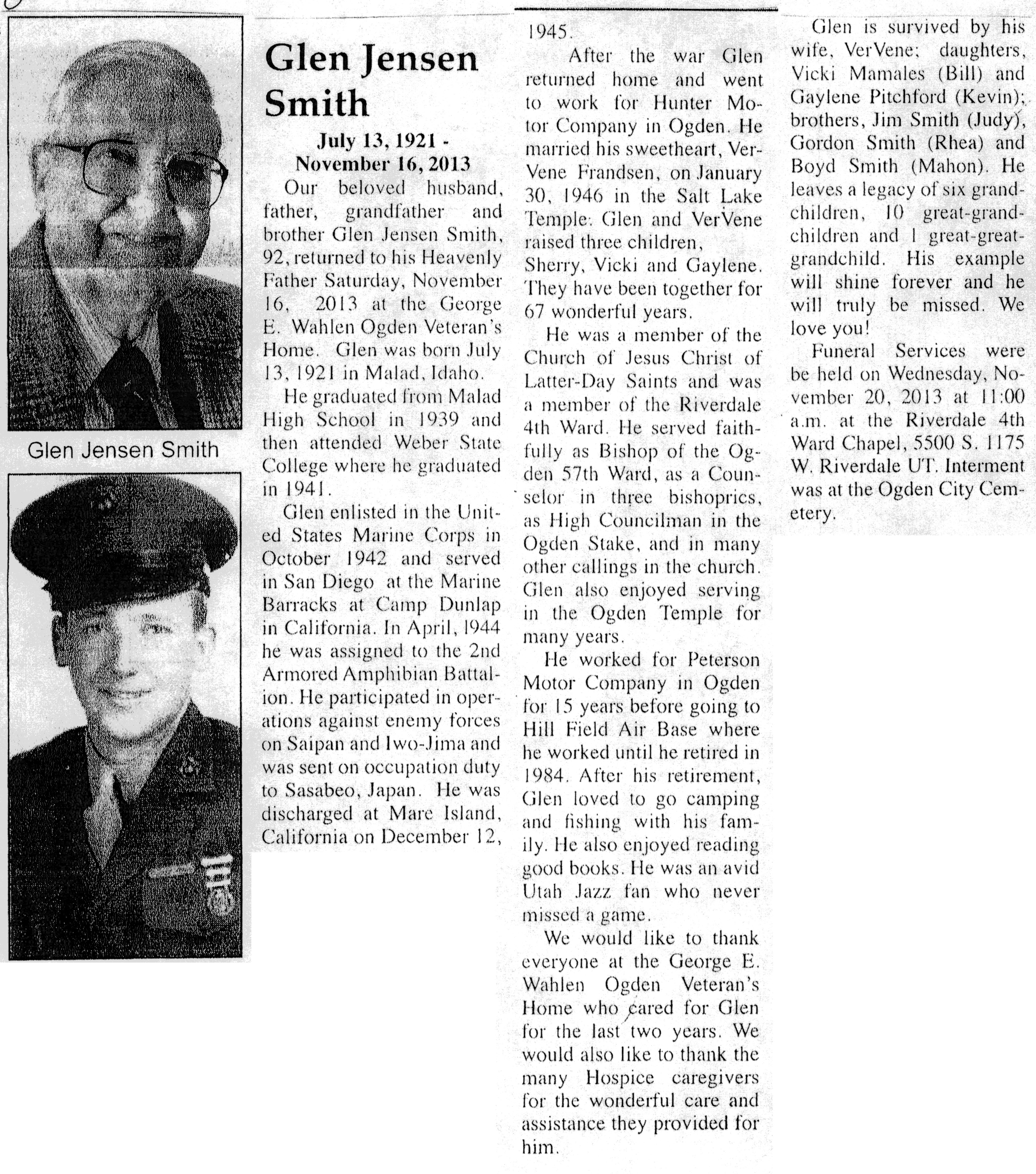 Glen Jensen Smith obit