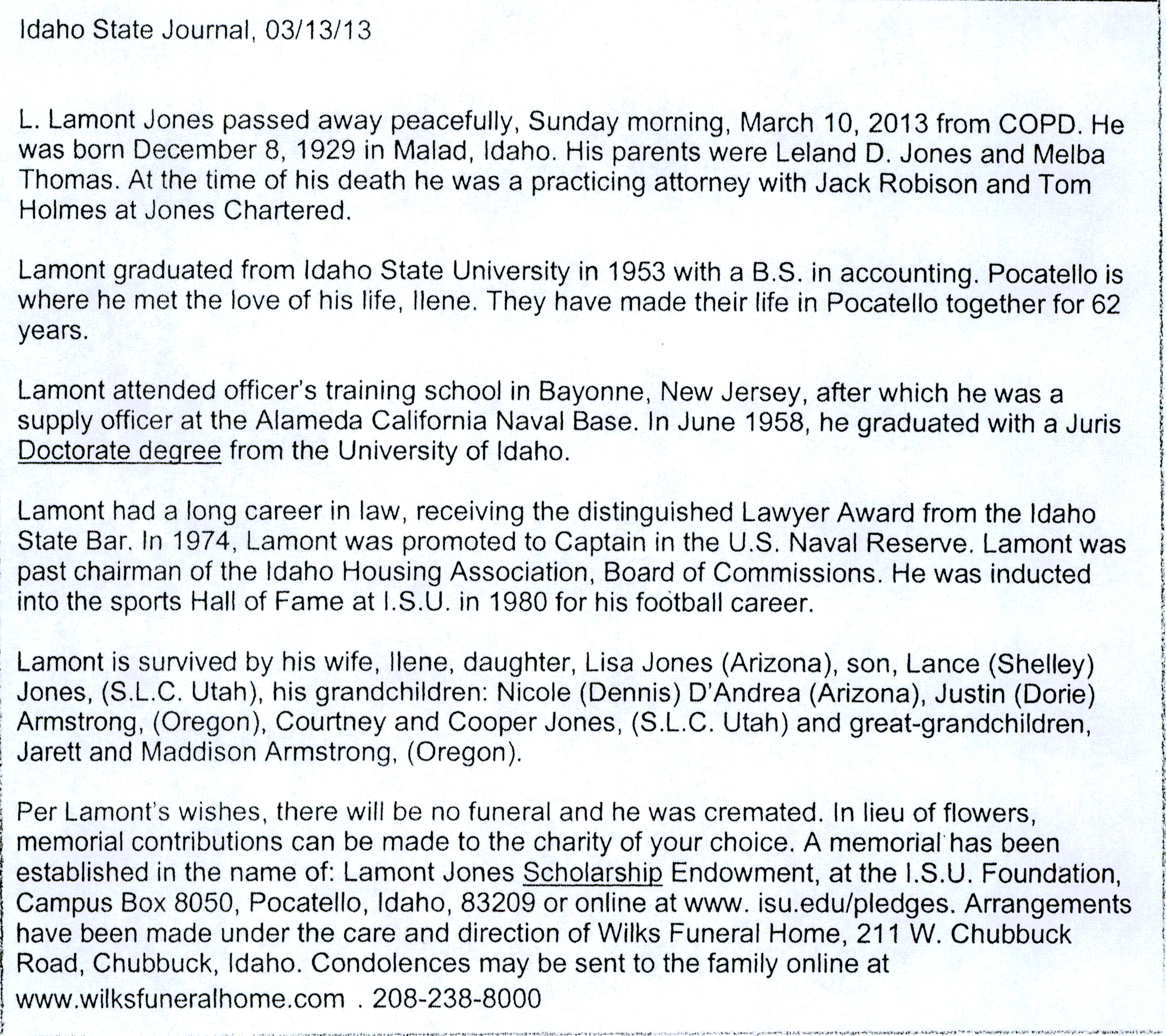 L Lamont Jones obit
