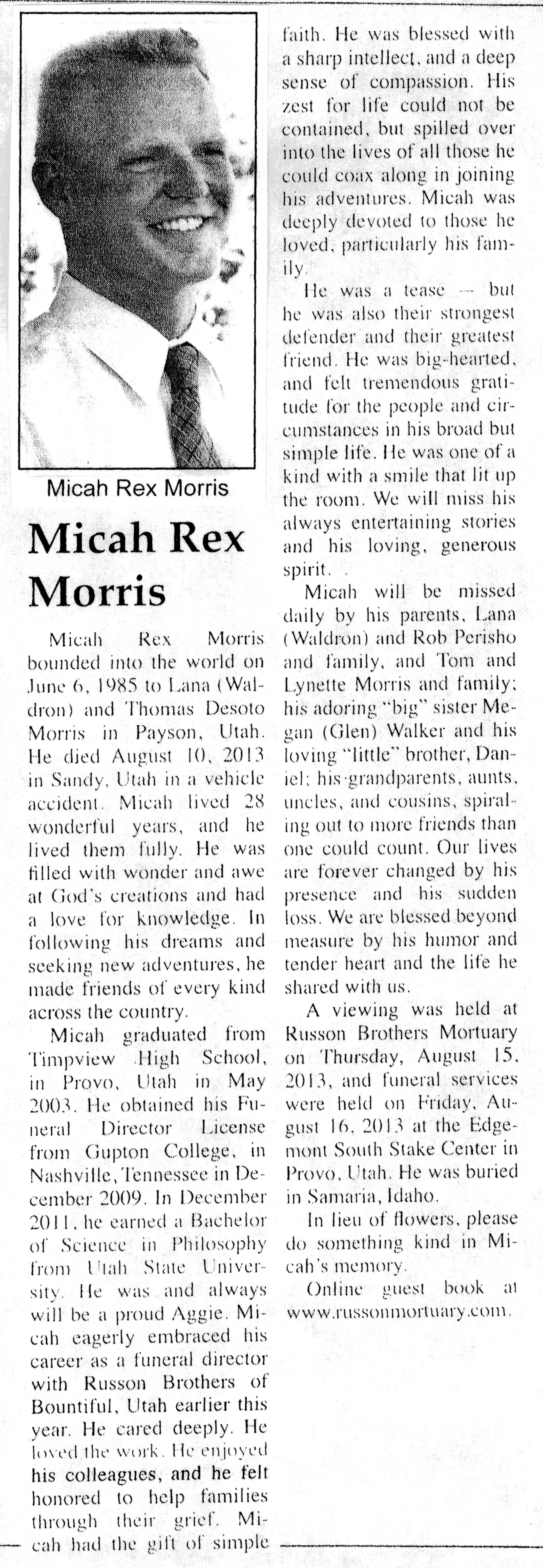 Micah Rex Morris obit