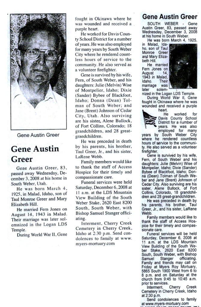 Gene Austin Greer, obit