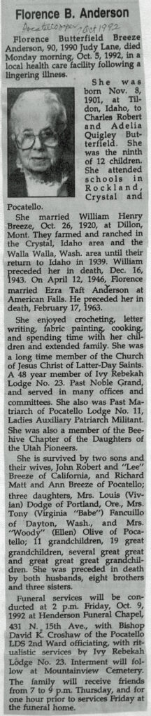Florence B Anderson obit