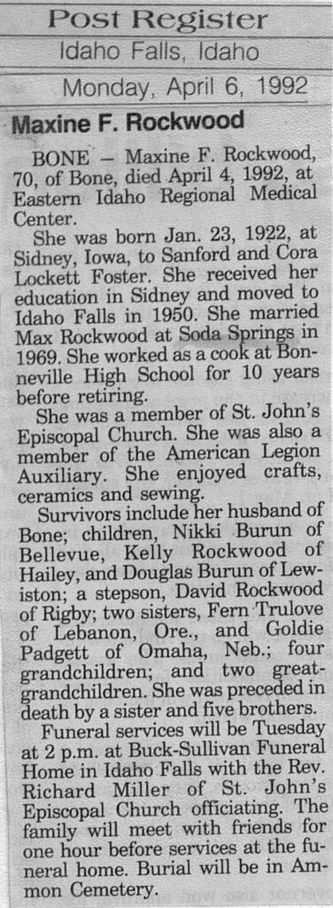 Maxine F. Rockwood obit