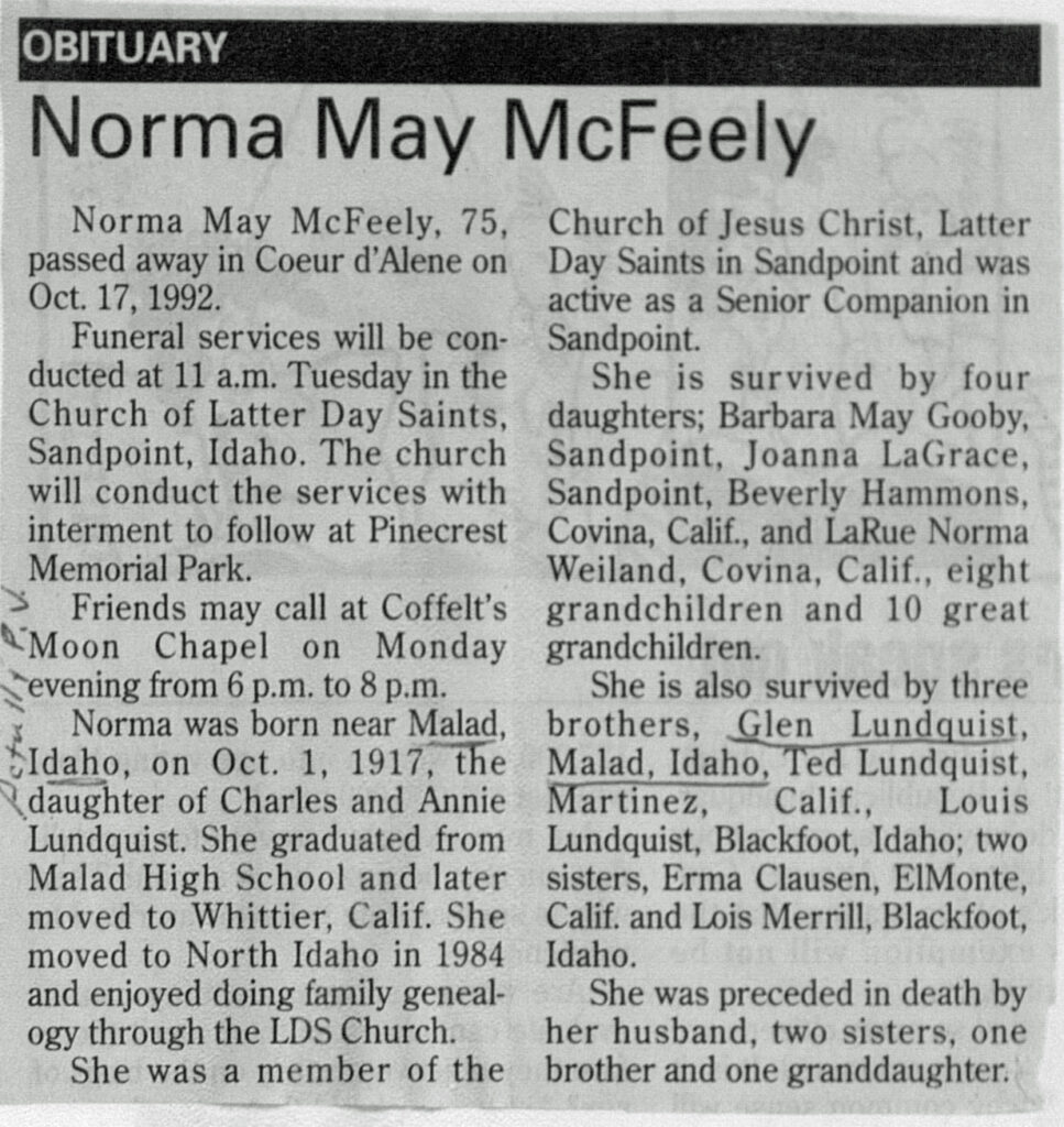 Norma May McFeely obit