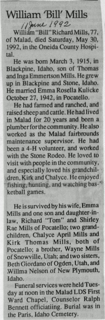 William (Bill) Mills obit