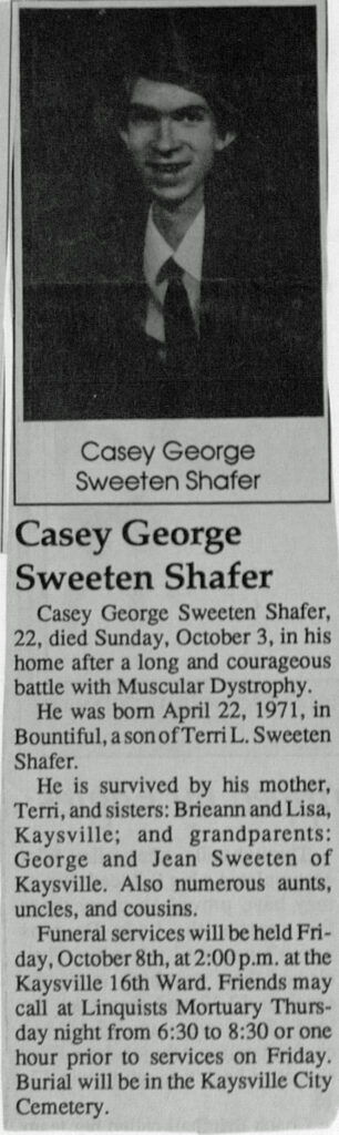 Casey George Sweeten Shafer obit