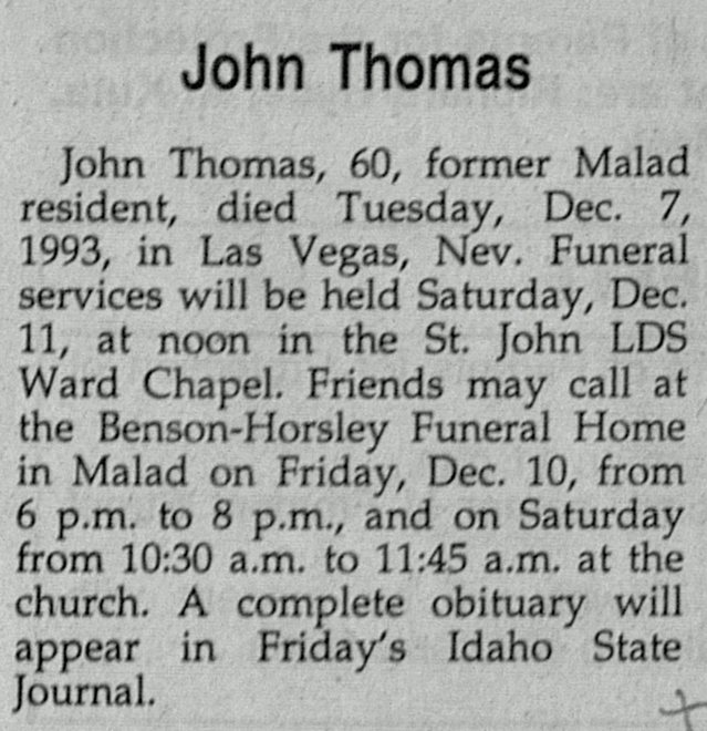 John Thomas death announcement
