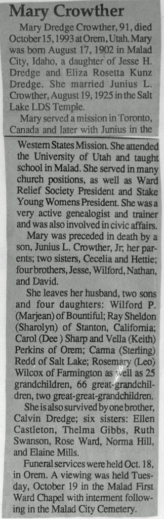 Mary Dredge Crowther obit
