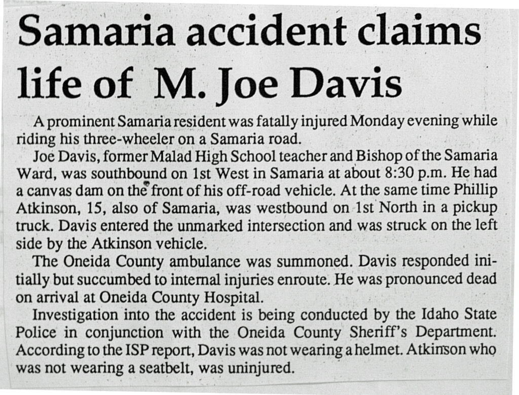 Melvin Joe Davis newspaper about accident