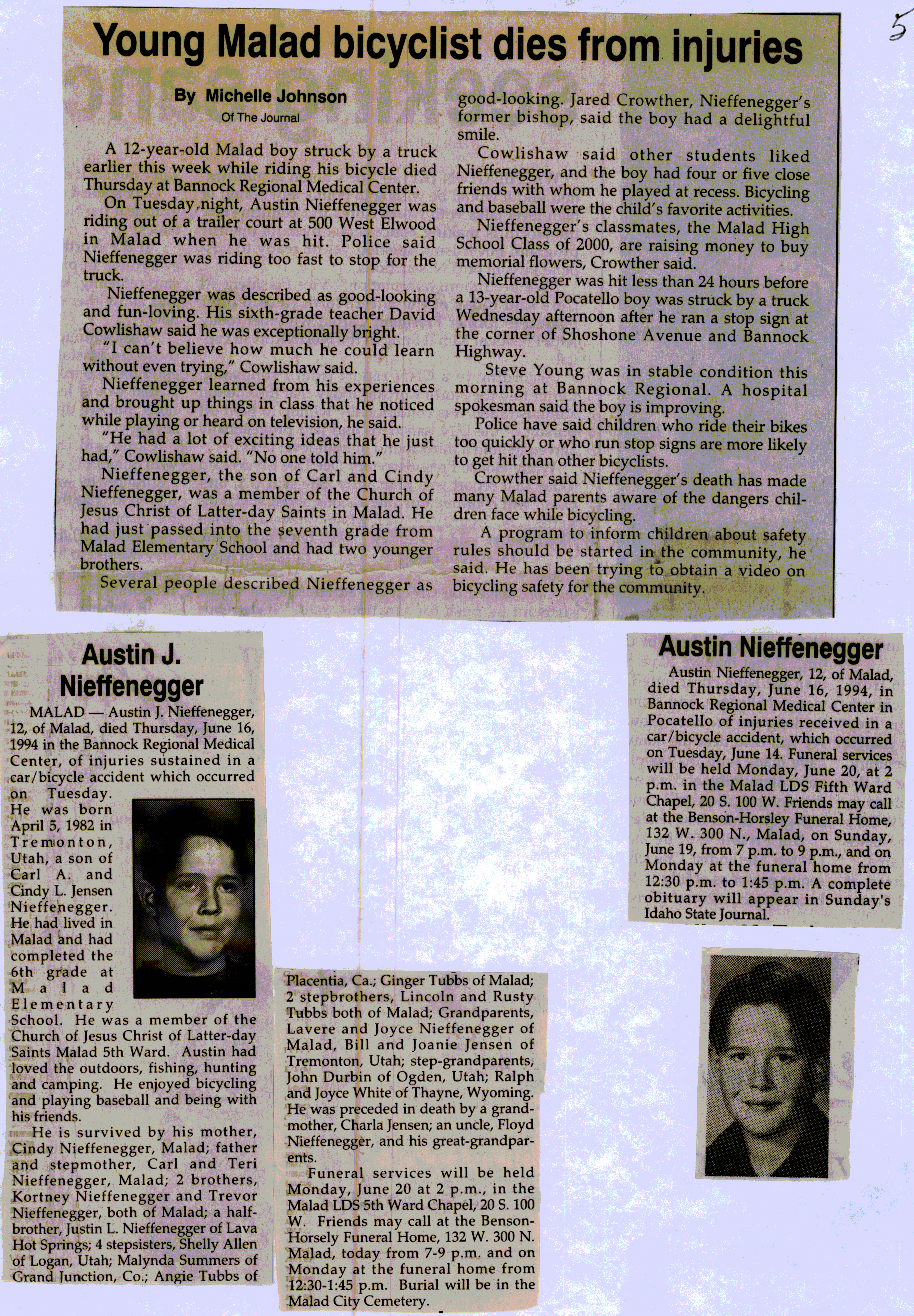 Austin J Nieffenegger obit and accident report