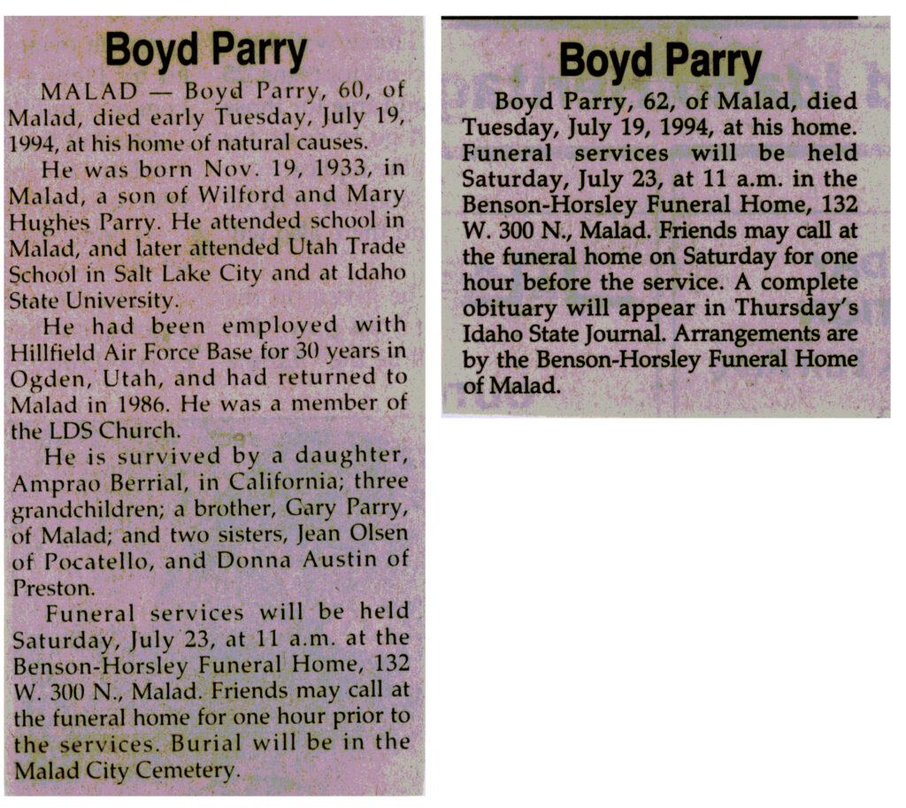 Boyd Parry obit