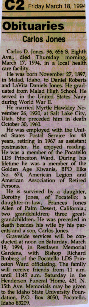Carlos D. Jones obit
