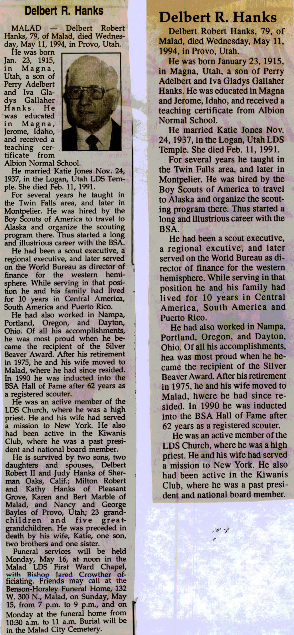 Delbert Robert Hanks obit