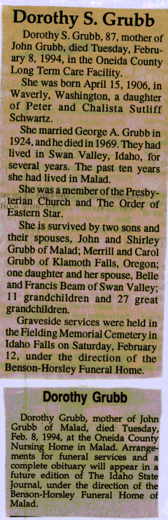 Dorothy S Grubb obit