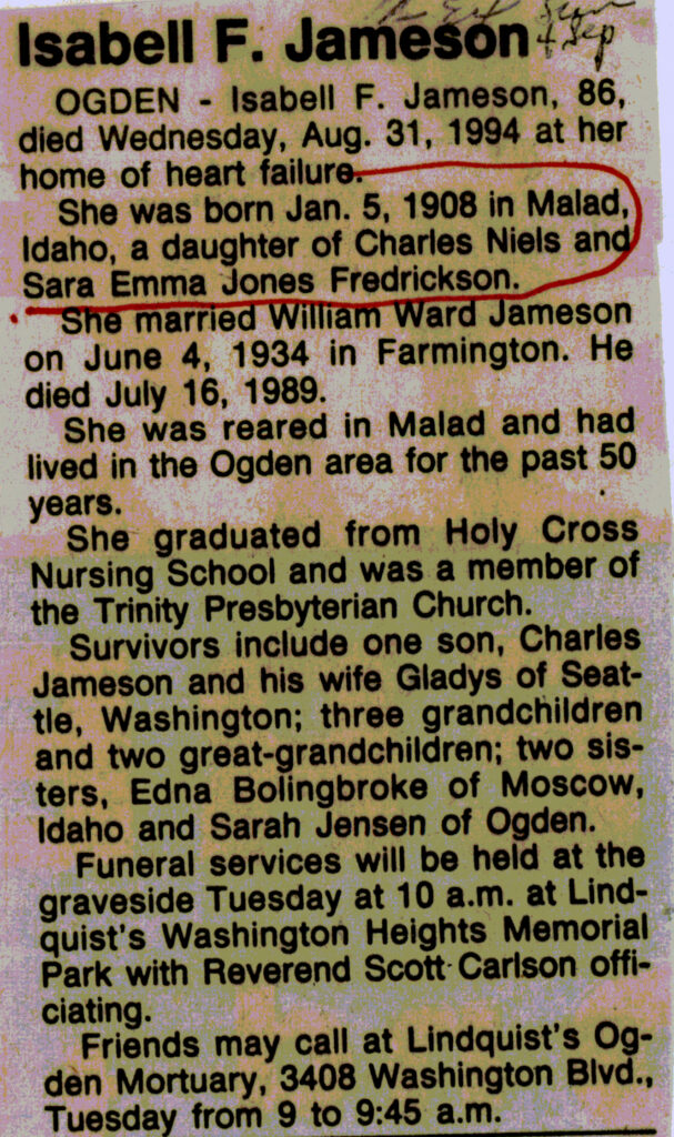 Isabell F. Jameson obit