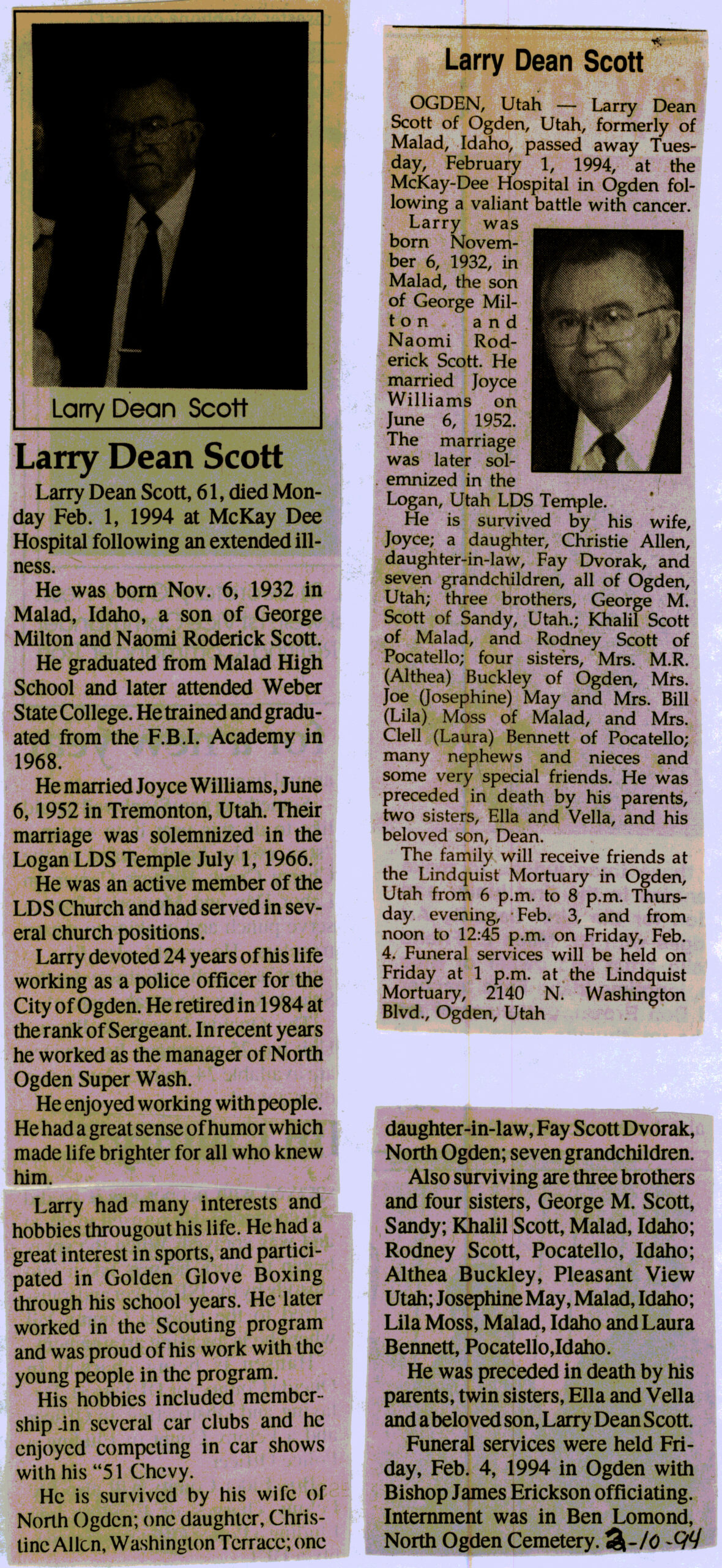 Larry Dean Scott obit