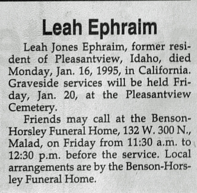 Leah Jones Ephraim obit