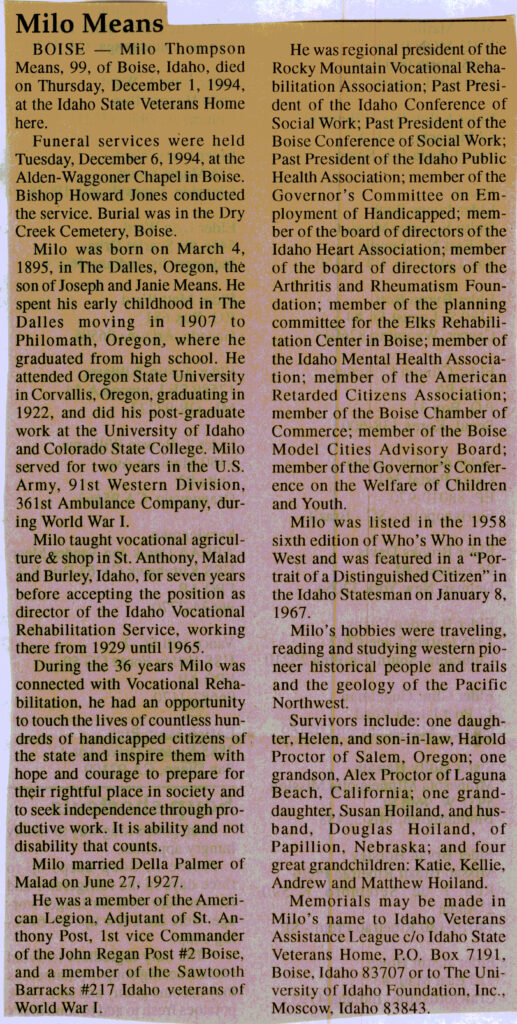 Milo Thompson Means obit