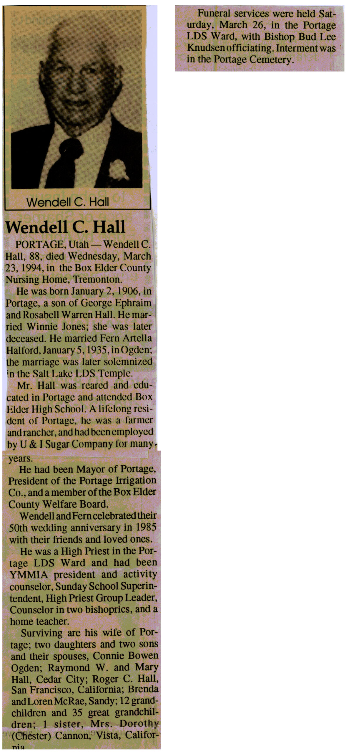 Wendell C Hall obit