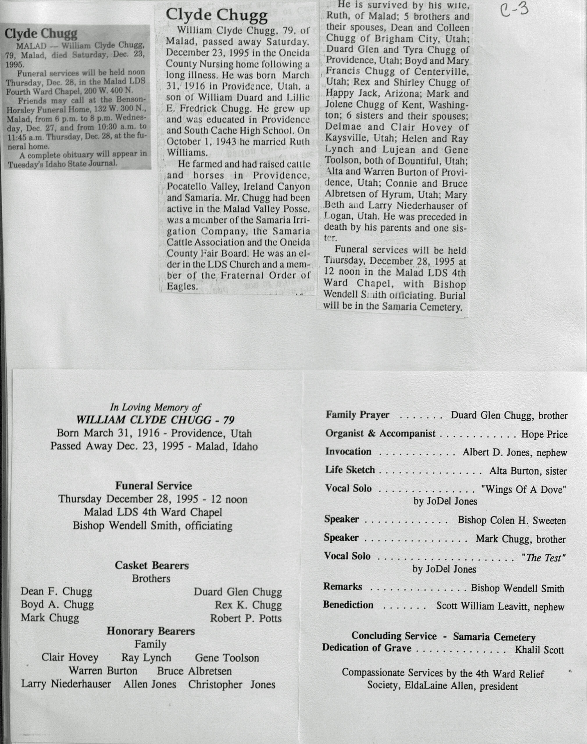 William Clyde Chugg obit and program