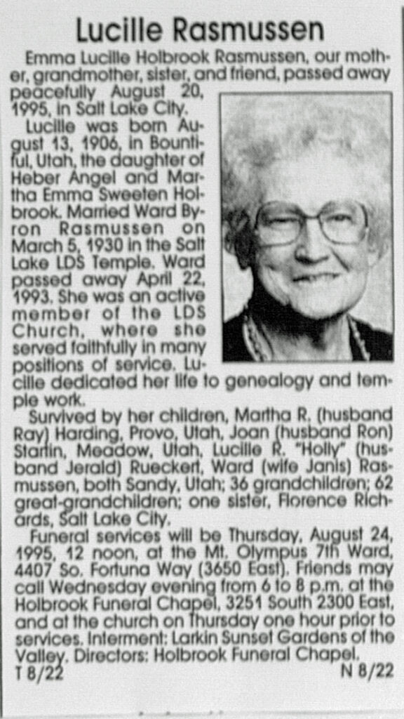 Emma Lucille Holbrook Rasmussen obit
