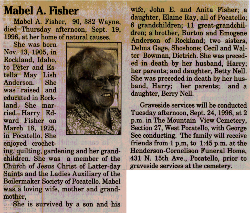 Mabel A Fisher obit