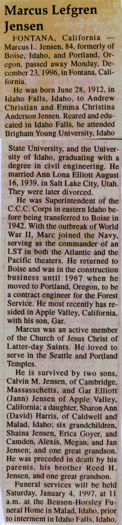 Marcus Lefgren Jensen obit