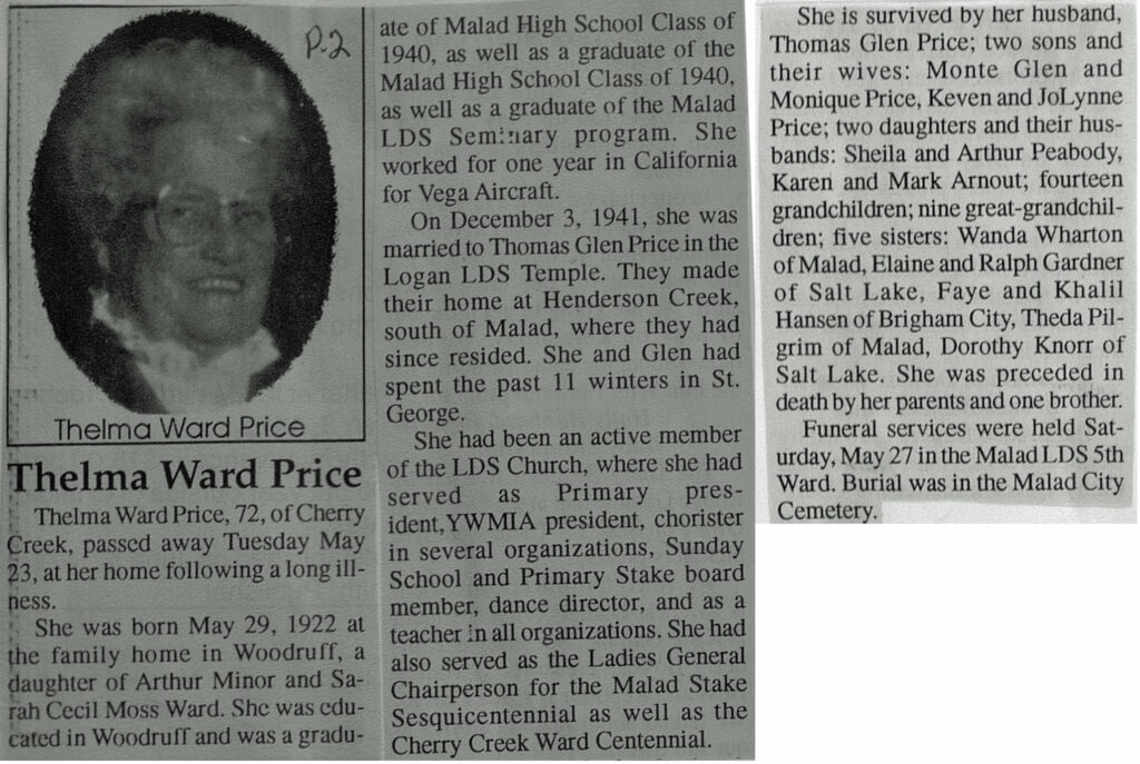 Thelma Ward Price obit
