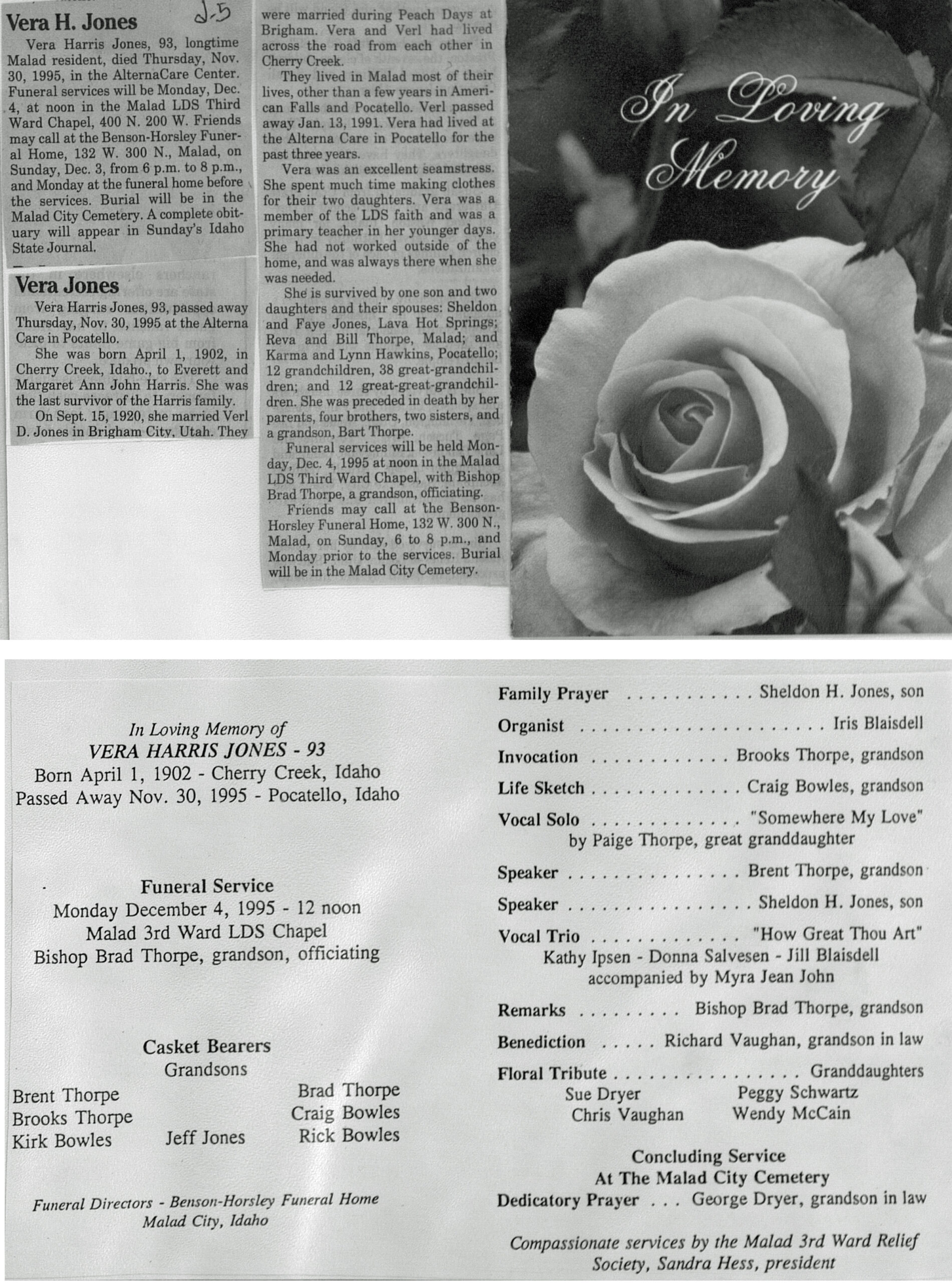 Vera Harris Jones obit and program