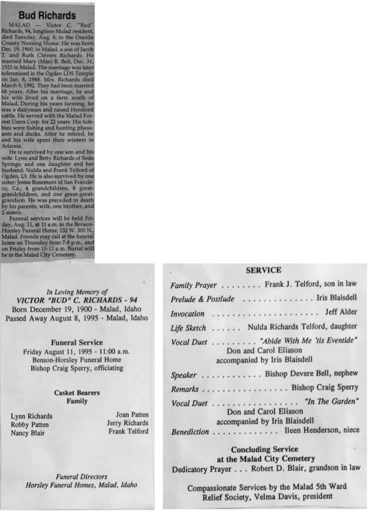 Victor C (Bud) Richards obit and program