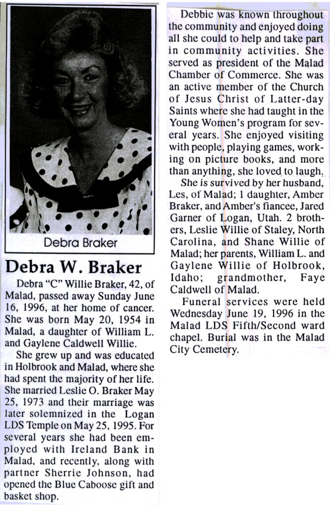Debra (C) Willie Braker obit