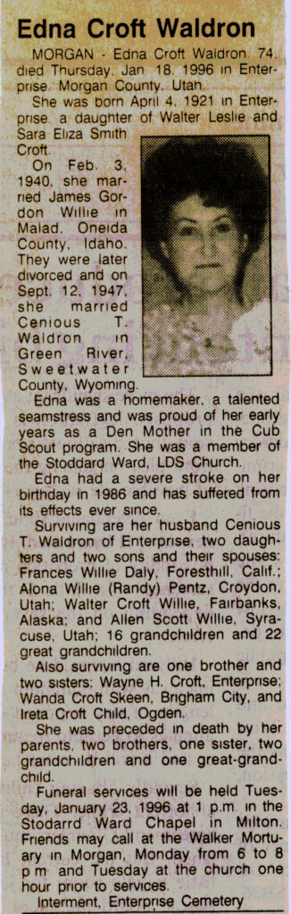 Edna Croft Waldron obit
