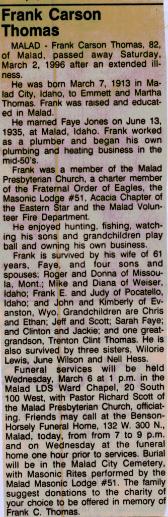 Frank Carson Thomas obit