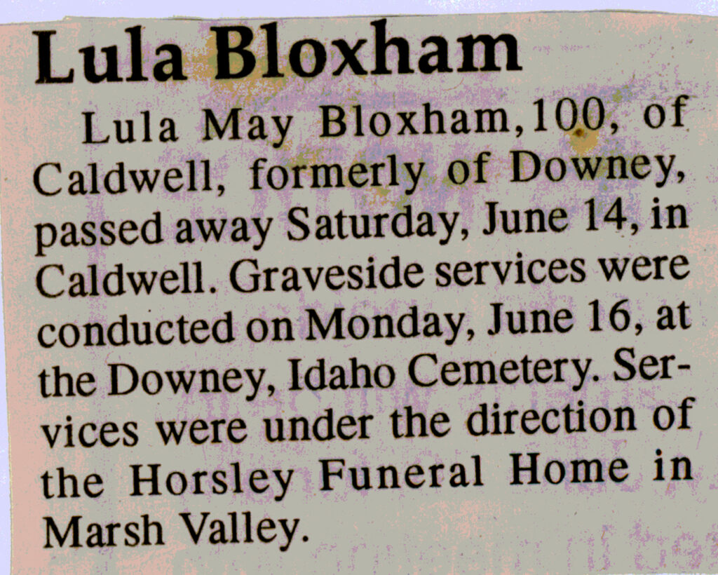 Lula May Bloxham funeral notice