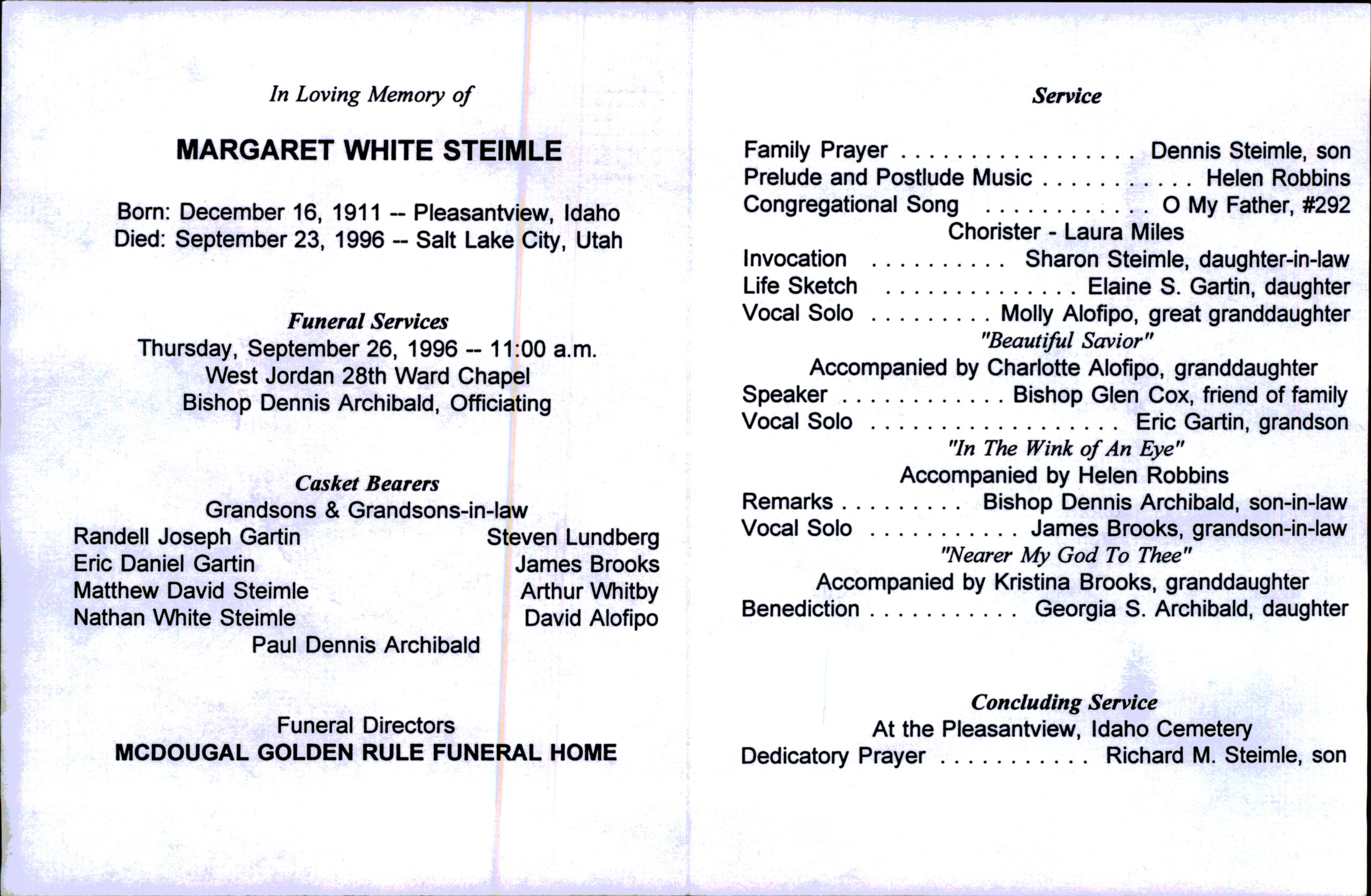 Margaret White Steimle program