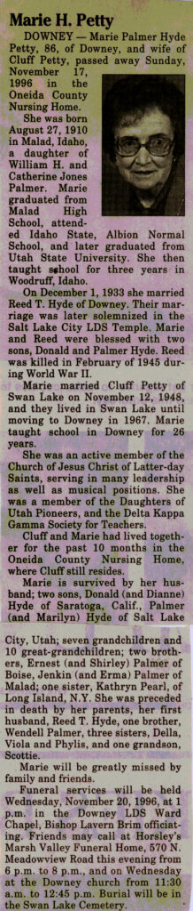 Marie Palmer Hyde Petty obit