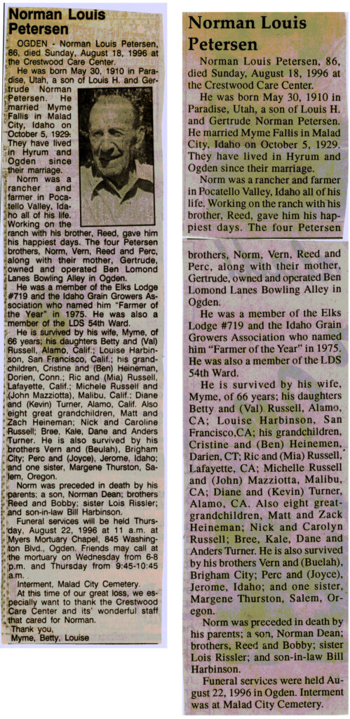 Norman Louis Petersen obit