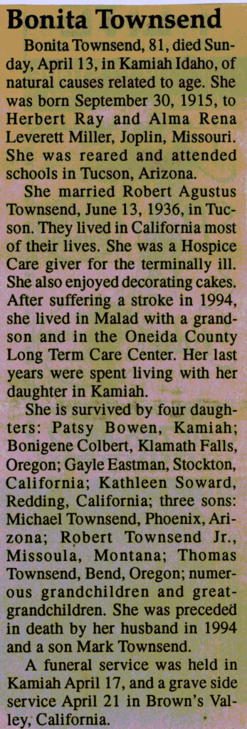 Bonita Townsend obit