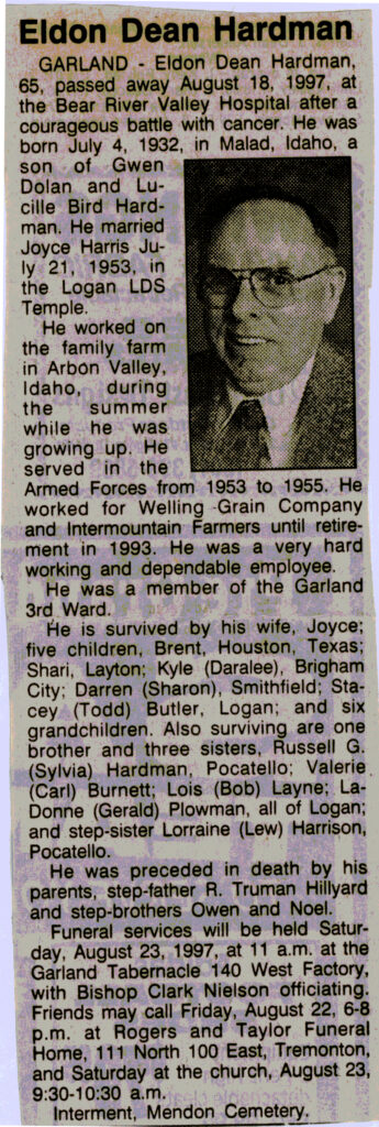 Eldon Dean Hardman obit