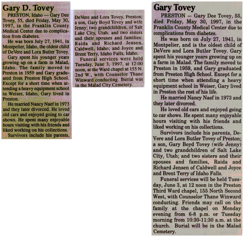 Gary Dee Tovey obit
