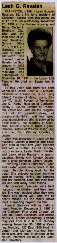 Leah Goodey Ravsten obit 