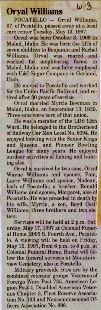 Orval Williams obit