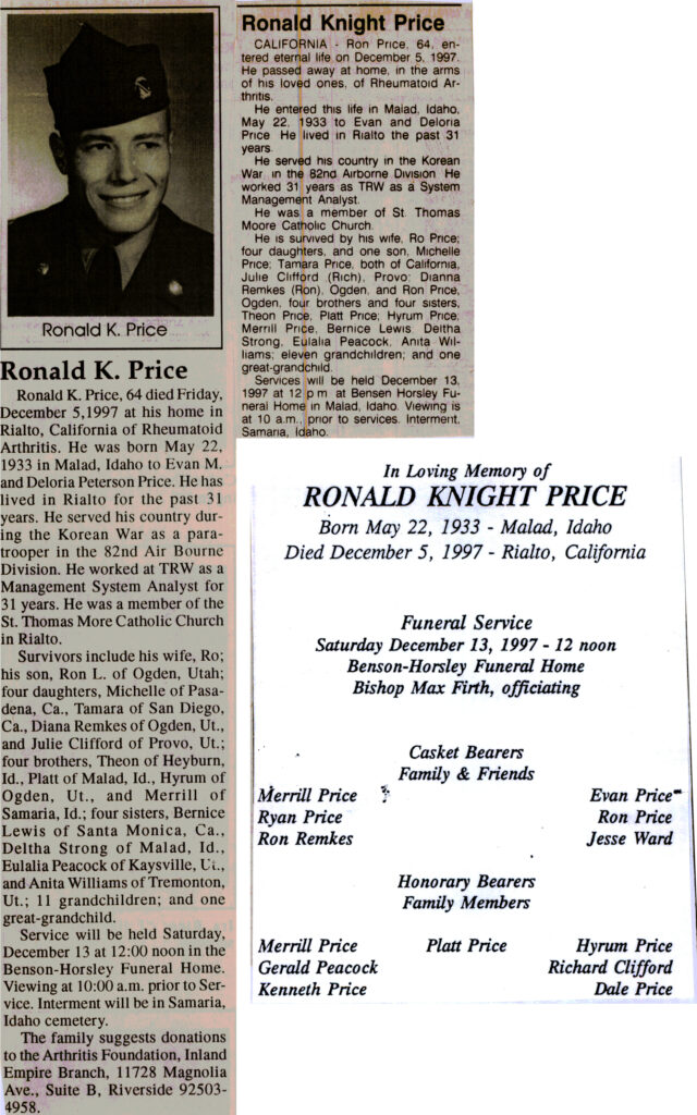 Ronald Knight Price obit and program