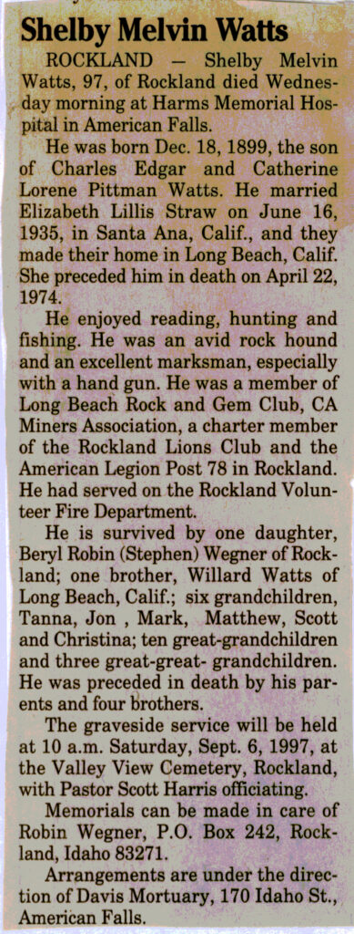 Shelby Melvin Watts obit