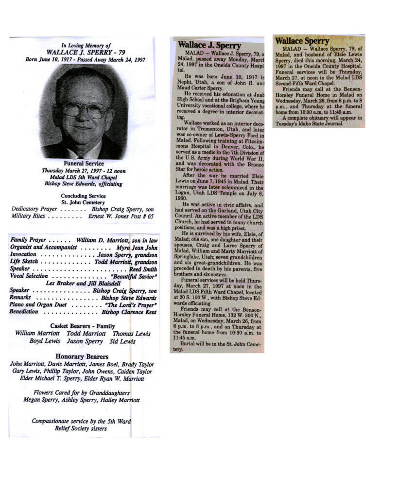 Wallace J Sperry obit and program