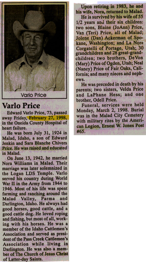 Edward Varlo Price obit