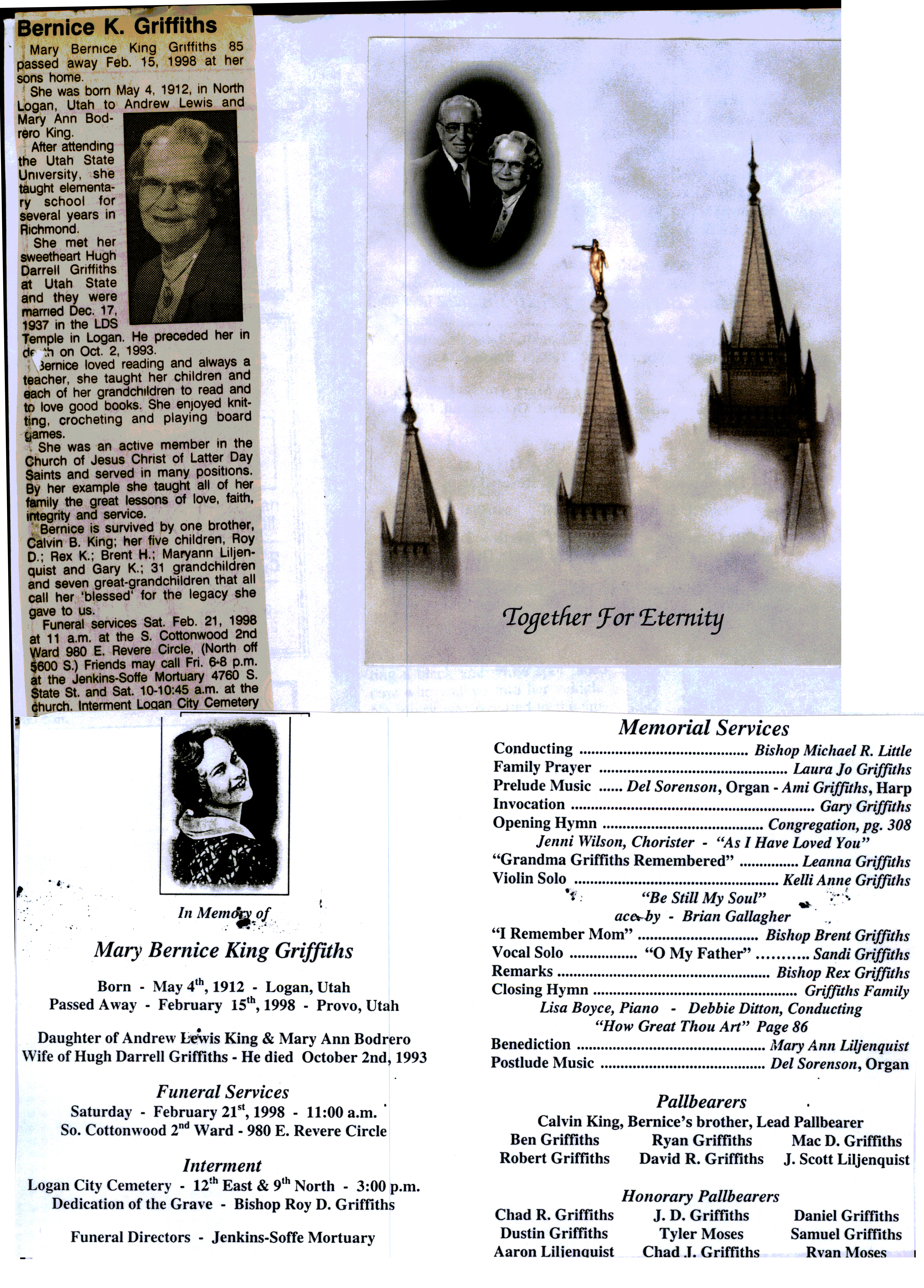 Mary Bernice King Griffiths obit and program