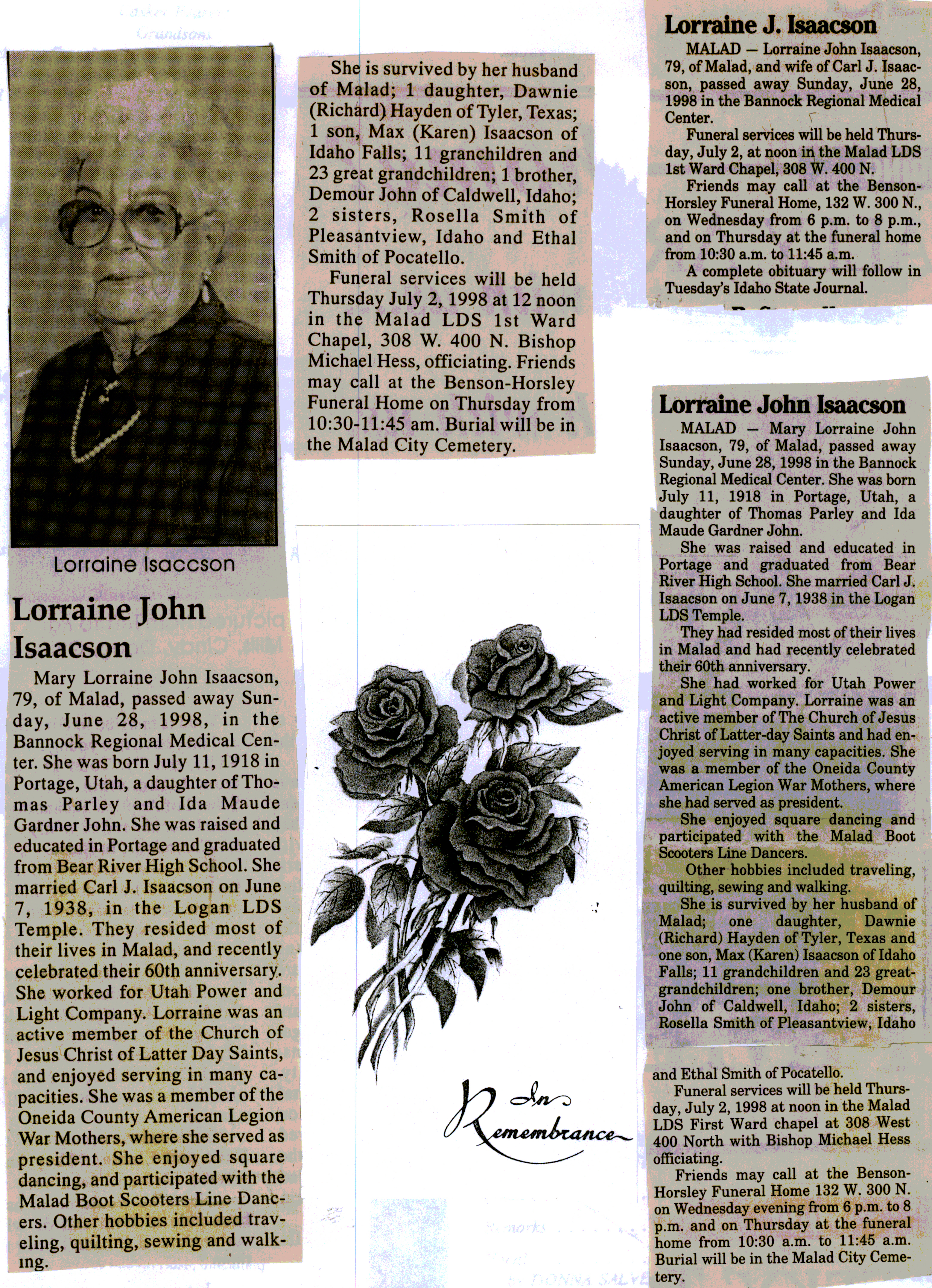 Mary Lorraine John Isaacson obits