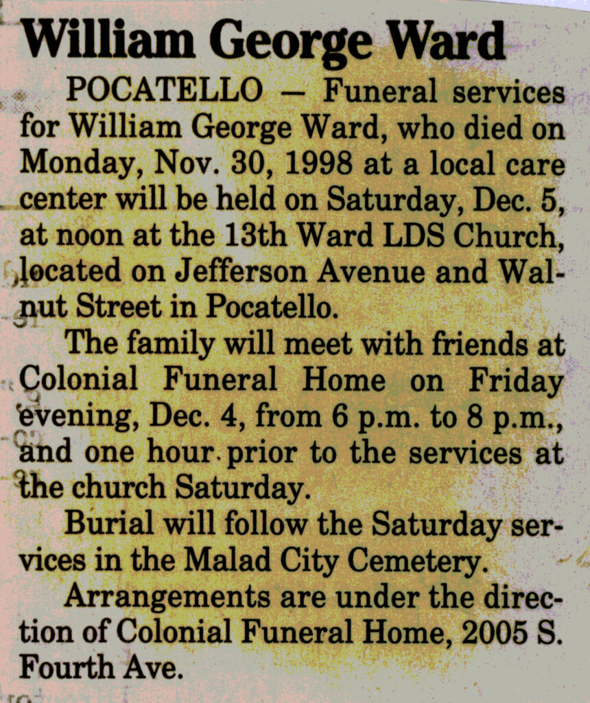William George Ward funeral notice
