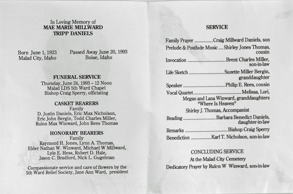 Mae Marie Millward Tripp Daniels program