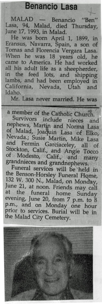 Benancio Lasa obituary